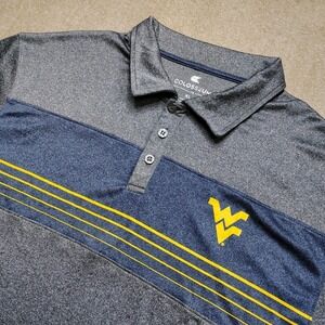 Colosseum WVU West Virginia Mountaineers Polo Shirt Mens XL Gray Gold Blue